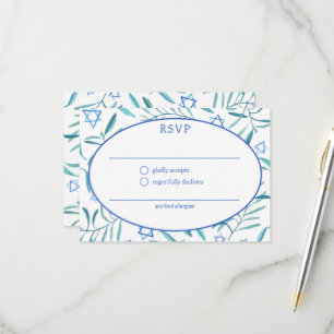 Watercolor Botanische Ster David Bar/Bat Mitzvah RSVP Kaartje