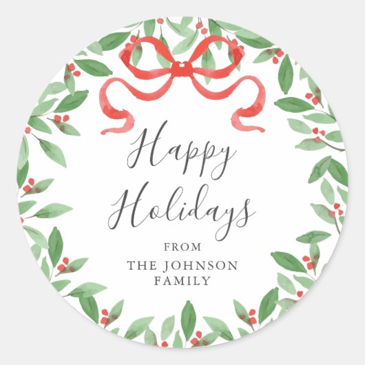 Watercolor Bow Personalized Gift Sticker (Voorkant)