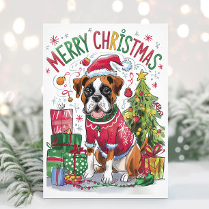Watercolor Boxer Hond Kerstkaart