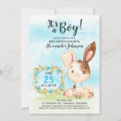Watercolor Boy Bunny Baby shower ferme Invitation (Devant)