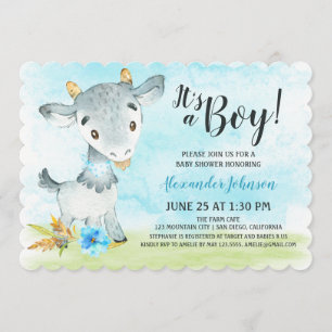 Watercolor Boy Chèvre Baby shower ferme Invitation