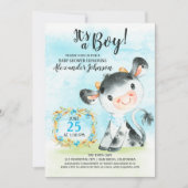Watercolor Boy Cow Baby shower Farm Invitation (Devant)