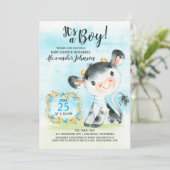 Watercolor Boy Cow Baby shower Farm Invitation (Debout devant)