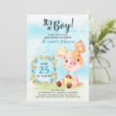 Watercolor Boy Piggy Baby shower Farm Invitation (Debout devant)