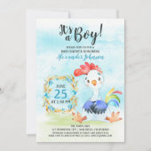Watercolor Boy Rooster Baby shower Farm Invitation (Devant)