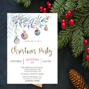 Watercolor Branch, Balls Company Party Invitation