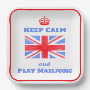 Watercolor Britse Union Jack Keep Calm Mahjong Papieren Bordje