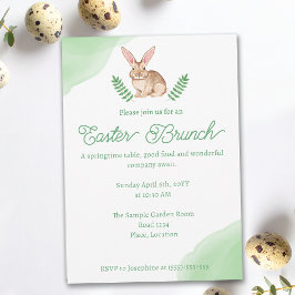 Watercolor Brown Bunny Green Easter Brunch Kaart