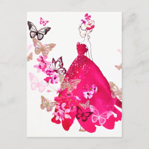 Watercolor Bruid Bloemvlinder Goud Glitter Feestdagenkaart