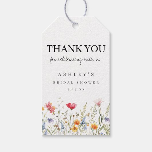 Watercolor Bruidsboeket Bruiloftfeest Cadeaulabel (Voorkant)