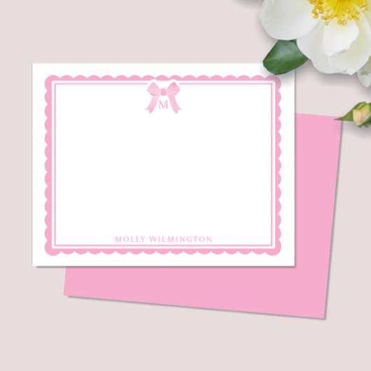Watercolor Bubblegum Pink Bow Preppy Monogram Notitiekaartje