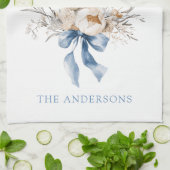 Watercolor Bunny Flowers Blue Bow Spring Theedoek (Gevouwen)