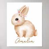 Watercolor Bunny Nursery Print Floral Woodland (Voorkant)