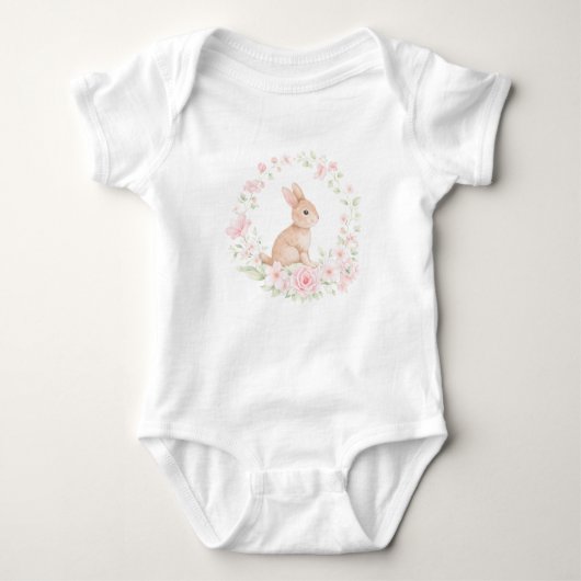 Watercolor Bunny Rabbit Floral Wreath Romper (Voorkant)