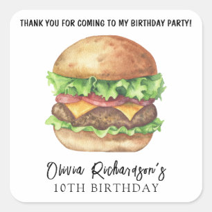 Watercolor Burger Feest Verjaardag Bedankt Vierkante Sticker