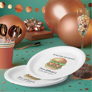 Watercolor Burger Feest Verjaardag Papieren Bordje