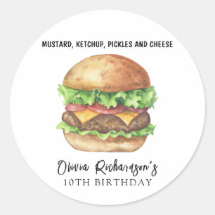 Watercolor Burger Feest Verjaardag Ronde Sticker
