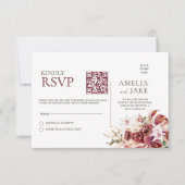 Watercolor Burgundy Blush Gold QR Wedding RSVP (Devant)