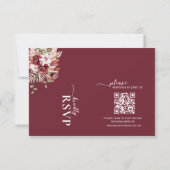 Watercolor Burgundy Blush Gold QR Wedding RSVP (Dos)