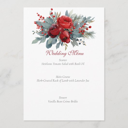 Watercolor Burgundy & Blush Roses wedding Menu (Voorkant)