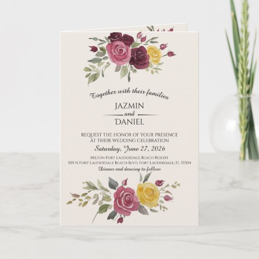 Watercolor Burgundy Country Roses Cream (Voorkant)