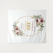 Watercolor Burgundy Gold Eucalyptus 60th Birthday Wandkleed (Voorkant (horizontaal))