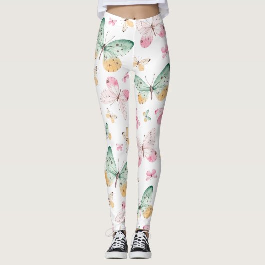 Watercolor Butterflies Pattern Leggings (Voorkant)