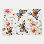 Watercolor butterflies windflowers monogram name theedoek (Horizontaal)