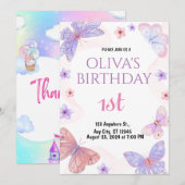 Watercolor Butterfly 1ère invitation anniversaire (Devant / Derrière)