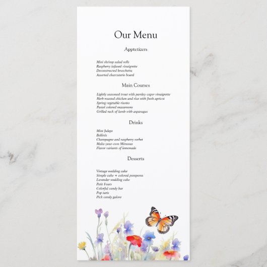 Watercolor Butterfly et menu Mariage Fleur sauvage (Devant)