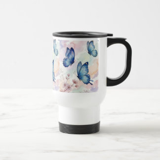 Watercolor Butterfly Mug | Soft Blue Floral Art