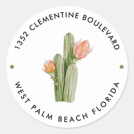 Watercolor Cactus Bloemen Dessert Retouradres Ronde Sticker (Voorkant)