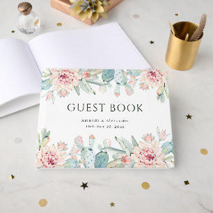 Watercolor Cactus Bruiloft   Boho Woestijn Bloemen Gastenboek