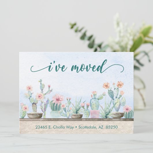 Watercolor Cactus Ik Ben Verhuisd Aankondiging (Staand voorkant)