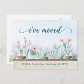 Watercolor Cactus I've Moved Faire-part carte post (Devant / Derrière)