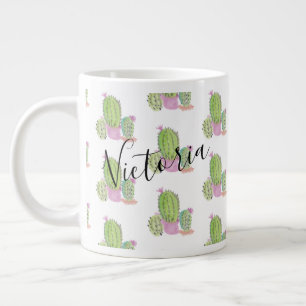 Watercolor Cactus Patroon Naam Reuzen Koffiemok Extra Grote Beker