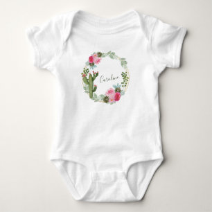 Watercolor Cactus Roze Bloemenkrans Persoonlijk Romper