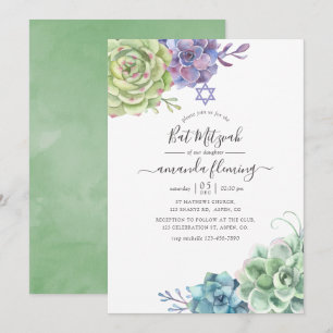 Watercolor Cactus Succulenten Bat Mitzvah Kaart