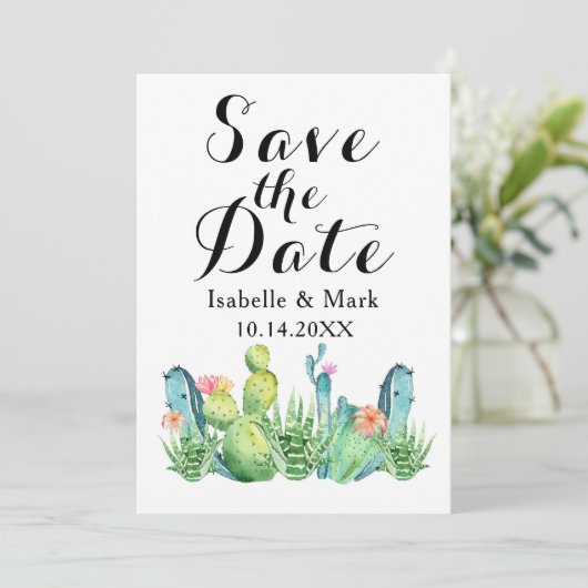 Watercolor Cactus Wedding Enregistrer La Carte Dat (Debout devant)