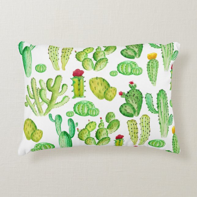 Watercolor Cactussen Accent Kussen (Voorkant)