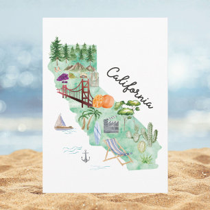 Watercolor Californië Staatskunst Kaart Platte Gro