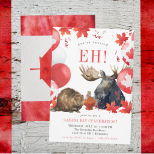 Watercolor Canada Day BBQ Summer Party Invitation