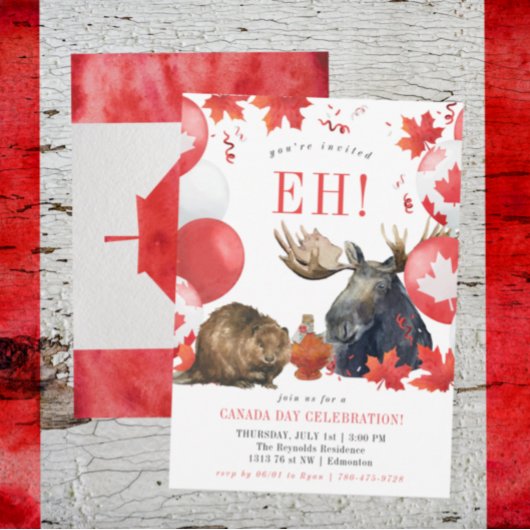 Watercolor Canada Day BBQ Summer Party Invitation