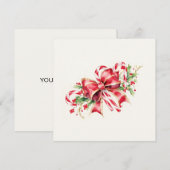 Watercolor Candy Cane Red Bow Holly Feestdagenkaart (Voorkant / Achterkant)
