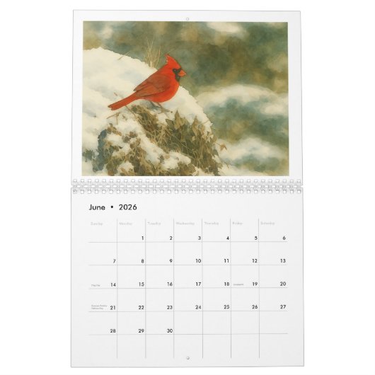 Watercolor Cardinals 2026 Kalender (Jun 2026)