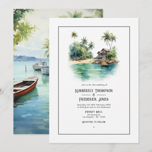 Watercolor Caribische Bestemming Huwelijk Kaart (Voorkant / Achterkant)
