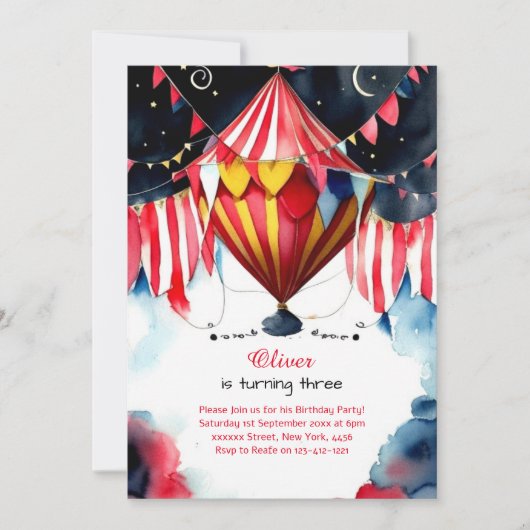 Watercolor Carnaval Circus 1er Invitation annivers (Devant)