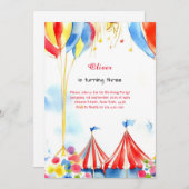 Watercolor Carnival Circus 1er Invitation annivers (Devant / Derrière)