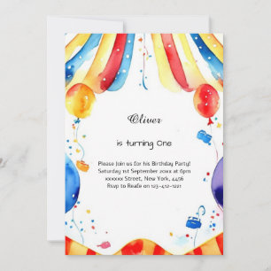 Watercolor Carnival Circus 1er Invitation annivers