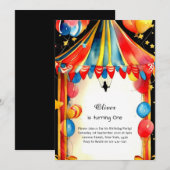 Watercolor Carnival Circus 1er Invitation annivers (Devant / Derrière)